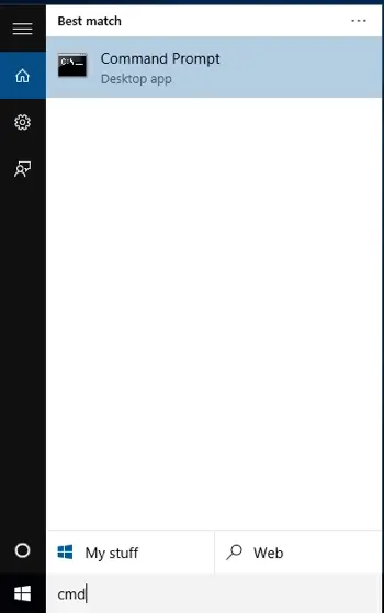 cmd in start menu to run command prompt on windows 10