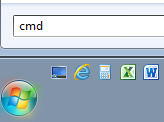 Screenshot for Step 1 of How To Get Your Local IP Address on Windows 7 How To Get Your Local IP Address on Windows 7 - Step 1 - cmd in start menu to run command prompt in windows 7