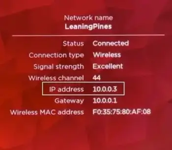 Roku IP address screen