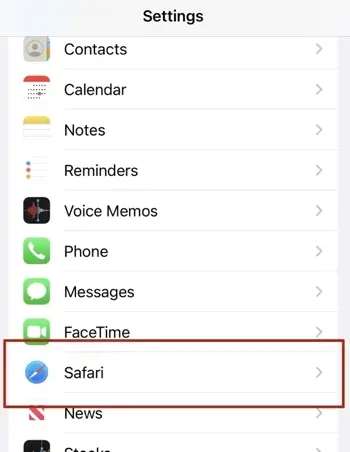 Select Safari from settings