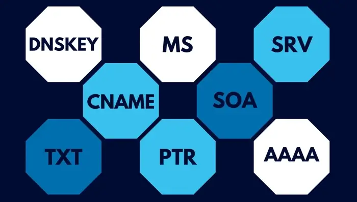 Common DNS records include DNSKEY, CNAME, and PTR records.