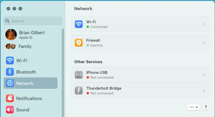 Network selected from System Settings on mac when finding the IP address of the device