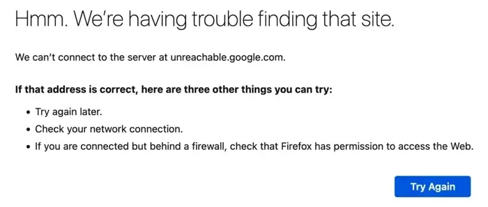 The DNS server not responding error alert