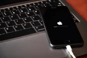 The iOS operating system updating on an iPhone