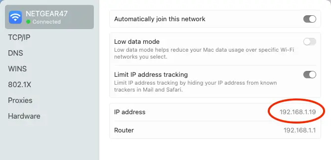 IP address on mac