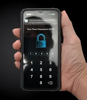 A user enters a one-time password (OTP) on their phone