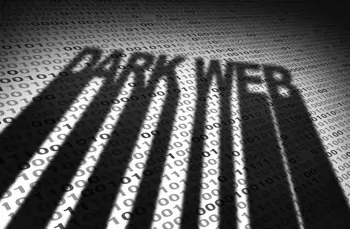 An image of code overlaid with the words "dark web"
