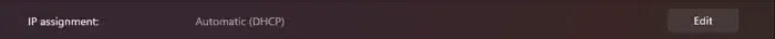 Click "Edit" to change to DHCP.