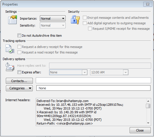 outlook 2010 through 2013 email properties where email header can be seen and copied